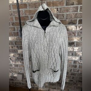 Boden  Cable Knit Women's Wool/Angora Hooded Cardigan Sweater Size 14